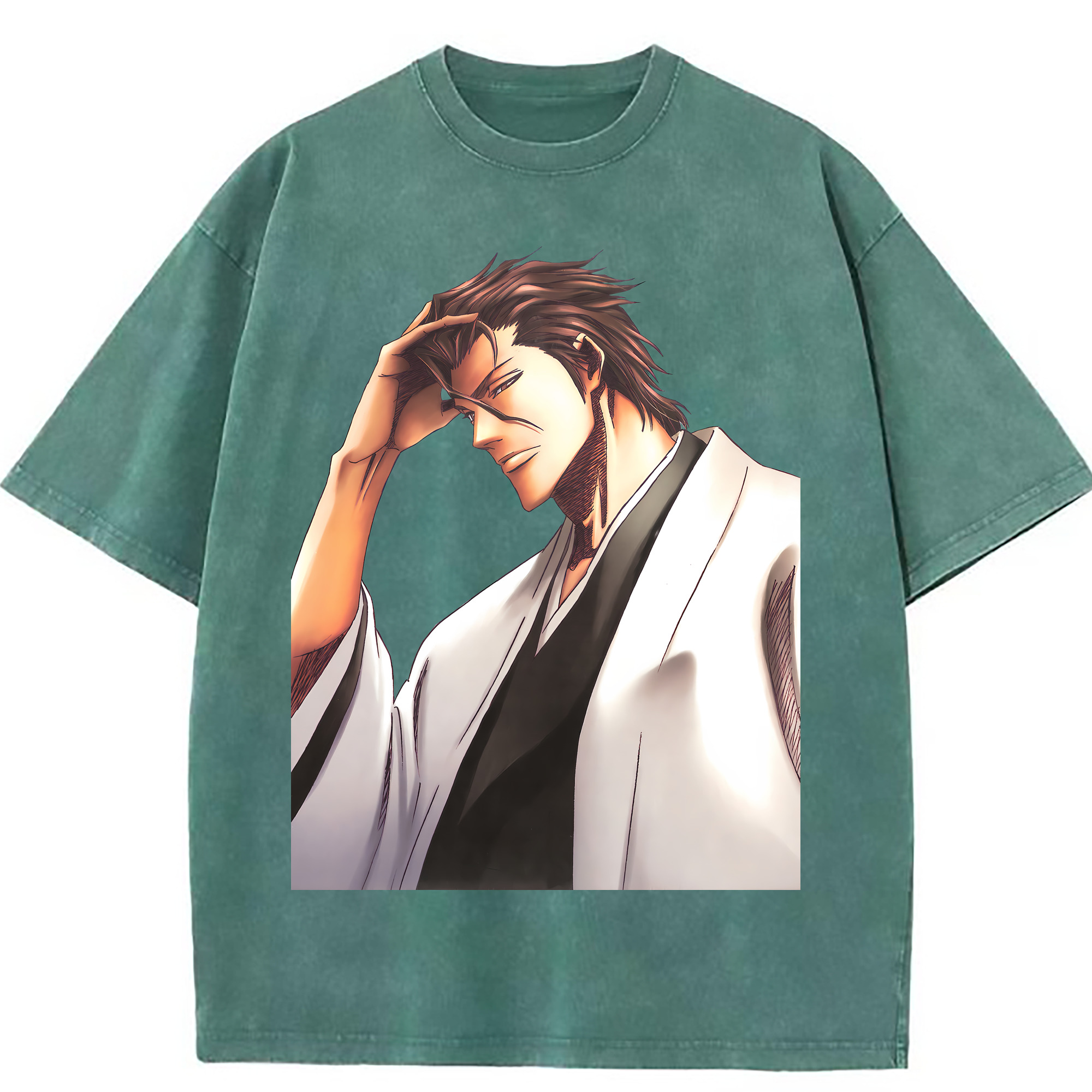 （画像用） ブリーチ 藍染 惣右介（あいぜん そうすけ） BLEACH Aizen Sousuke 綿100% ヴィンテージ風 半袖Tシャツ（フロントプリント）